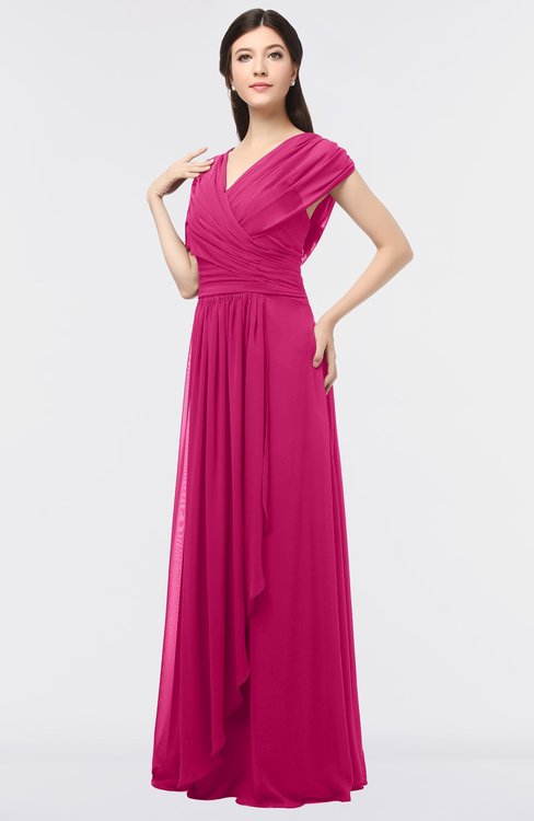 ColsBM Cecilia Beetroot Purple Modern A-line Short Sleeve Zip up Floor Length Ruching Bridesmaid Dresses