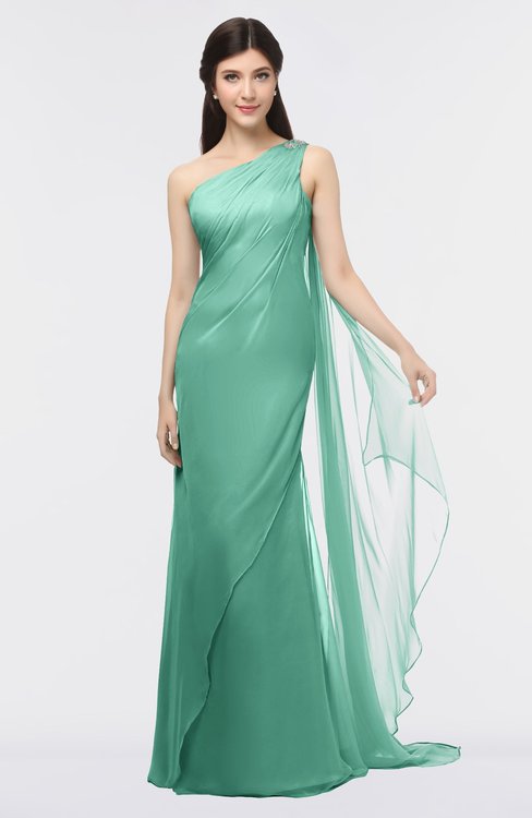 ColsBM Helena Beryl Green Elegant Asymmetric Neckline Sleeveless Zip up Floor Length Bridesmaid Dresses