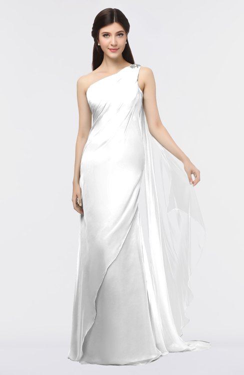 ColsBM Helena Cloud White Elegant Asymmetric Neckline Sleeveless Zip up Floor Length Bridesmaid Dresses