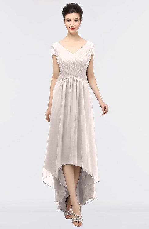 ColsBM Juliana Rosewater Pink Elegant V-neck Short Sleeve Zip up Appliques Bridesmaid Dresses