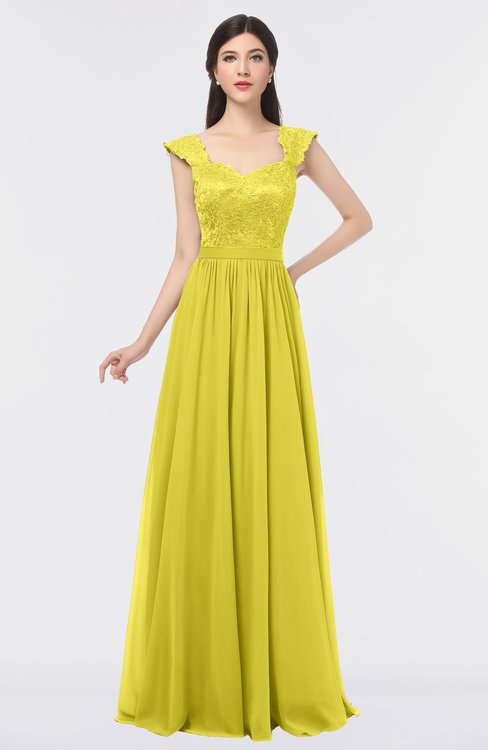 ColsBM Heidi Pale Yellow Elegant A-line Square Sleeveless Lace Bridesmaid Dresses