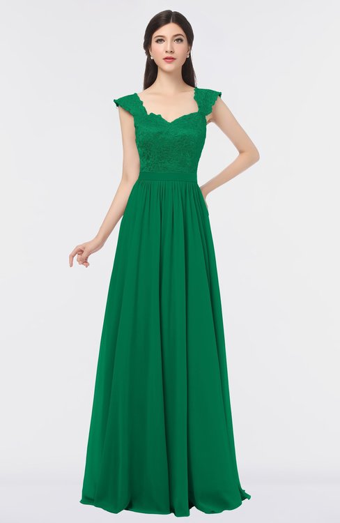 ColsBM Heidi Pepper Green Elegant A-line Square Sleeveless Lace Bridesmaid Dresses