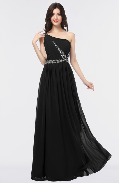 ColsBM Anabella Black Modern A-line Asymmetric Neckline Zip up Floor Length Bridesmaid Dresses