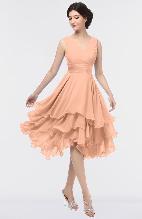 ColsBM Grace Coral Reef Elegant V-neck Sleeveless Zip up Ruching Bridesmaid Dresses