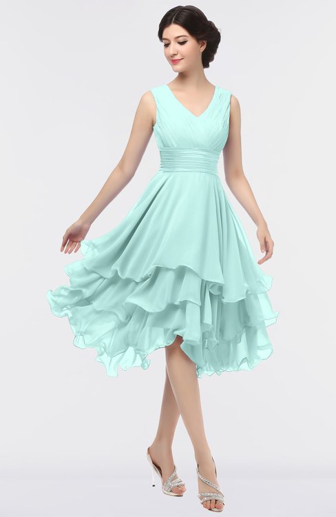 ColsBM Grace Fair Aqua Elegant V-neck Sleeveless Zip up Ruching Bridesmaid Dresses