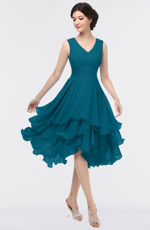 ColsBM Grace Midnight Blue Elegant V-neck Sleeveless Zip up Ruching Bridesmaid Dresses