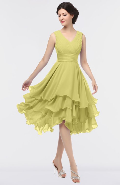 ColsBM Grace Muted Lime Elegant V-neck Sleeveless Zip up Ruching Bridesmaid Dresses