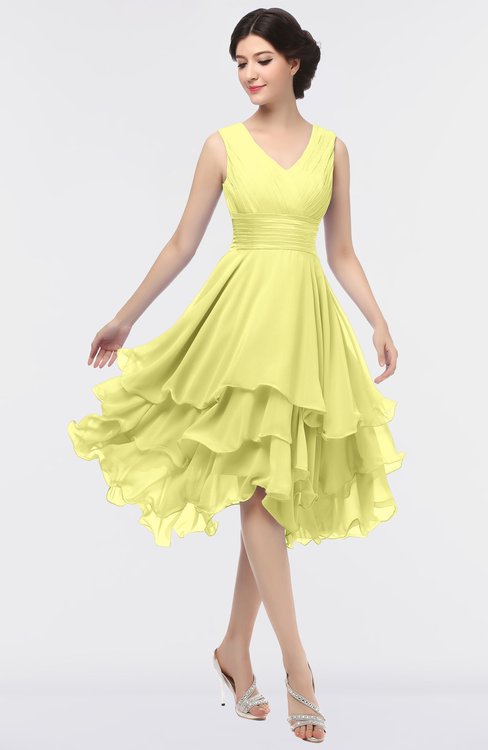 ColsBM Grace Wax Yellow Elegant V-neck Sleeveless Zip up Ruching Bridesmaid Dresses