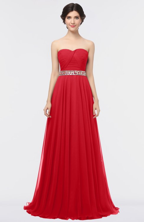 ColsBM Zahra Red Elegant A-line Strapless Sleeveless Half Backless Bridesmaid Dresses