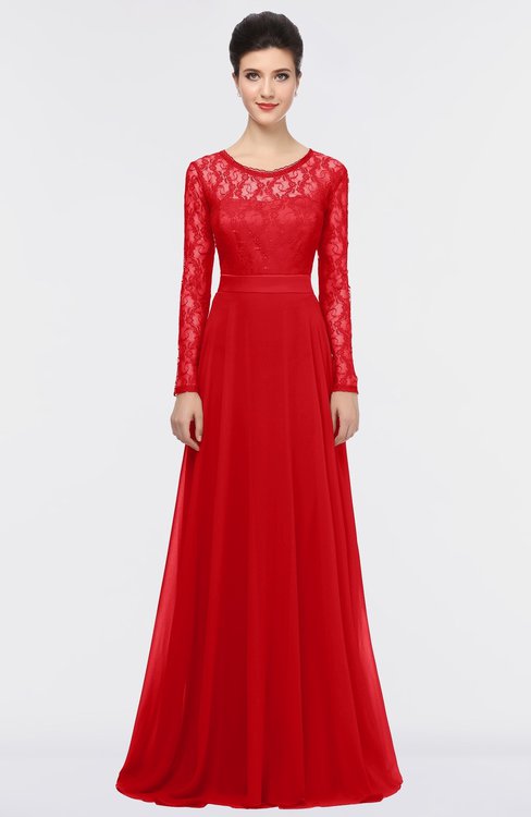 ColsBM Shelly Flame Scarlet Romantic A-line Long Sleeve Floor Length Lace Bridesmaid Dresses