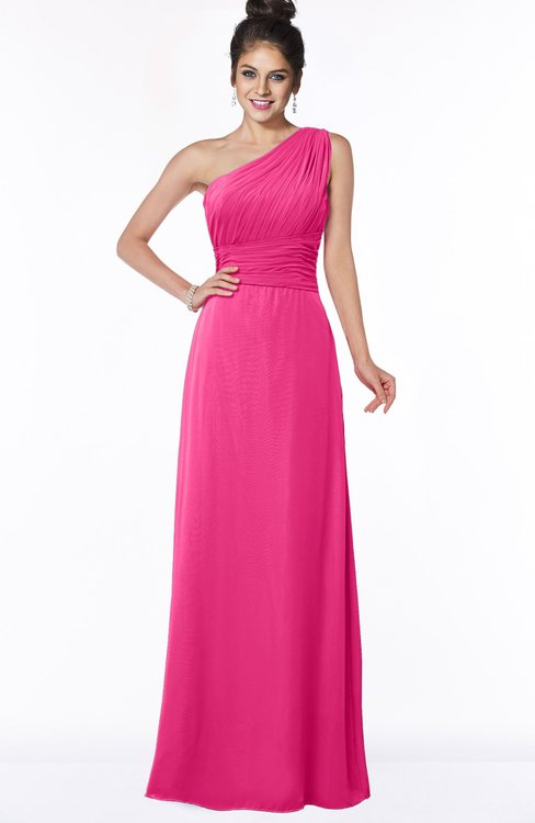 ColsBM Adalyn Fandango Pink Mature Sheath Sleeveless Half Backless Chiffon Ruching Bridesmaid Dresses