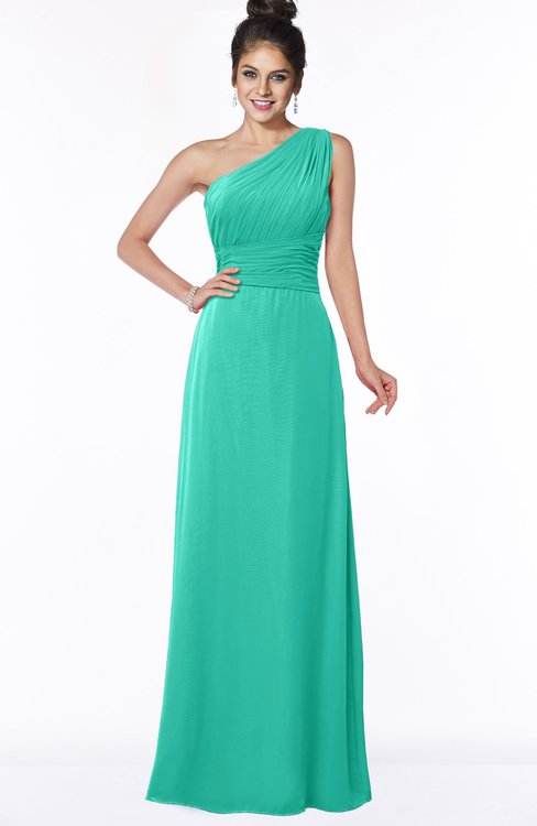 ColsBM Adalyn Viridian Green Mature Sheath Sleeveless Half Backless Chiffon Ruching Bridesmaid Dresses