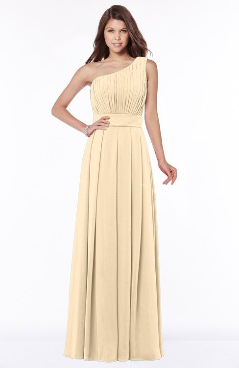 ColsBM Adeline Apricot Gelato Gorgeous A-line One Shoulder Zip up Floor Length Pleated Bridesmaid Dresses
