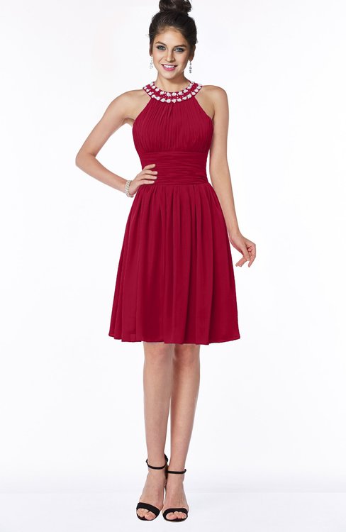 ColsBM Liana Maroon Cute A-line Jewel Chiffon Pleated Bridesmaid Dresses