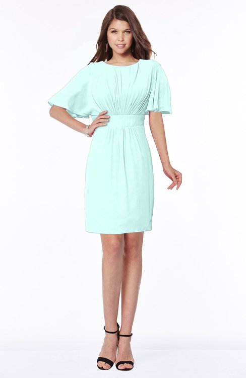 ColsBM Talia Blue Glass Luxury A-line Short Sleeve Zip up Chiffon Pleated Bridesmaid Dresses