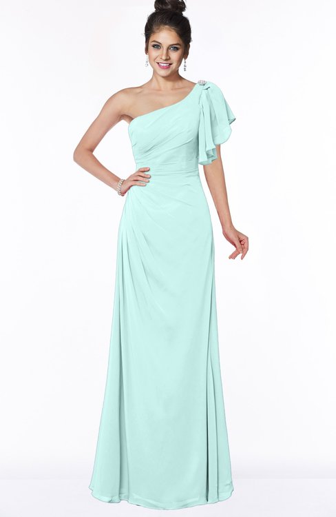ColsBM Naomi Blue Glass Glamorous A-line Short Sleeve Half Backless Chiffon Floor Length Bridesmaid Dresses