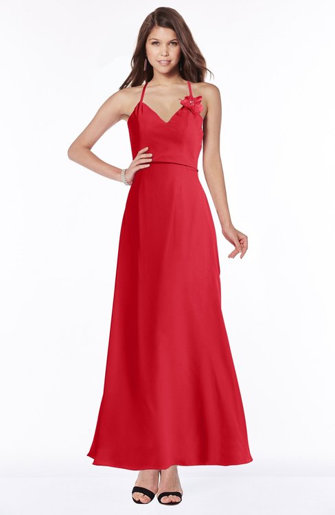 ColsBM Cataleya Red Modern V-neck Sleeveless Zip up Chiffon Flower Bridesmaid Dresses