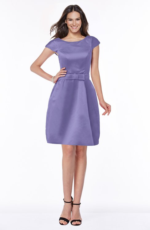 ColsBM Noor Aster Purple Modest Scoop Short Sleeve Zip up Satin Plainness Bridesmaid Dresses