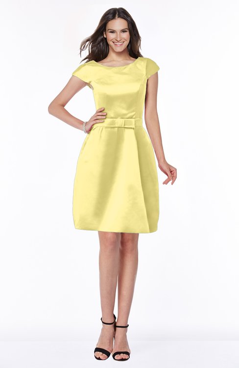 ColsBM Noor Daffodil Modest Scoop Short Sleeve Zip up Satin Plainness Bridesmaid Dresses