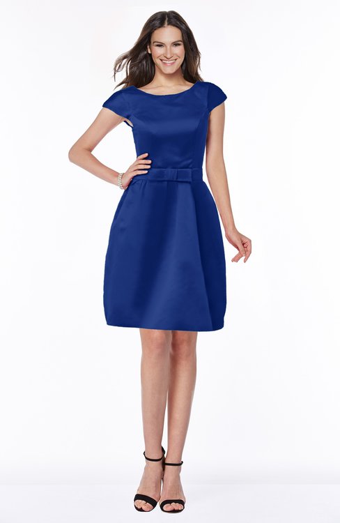ColsBM Noor Electric Blue Modest Scoop Short Sleeve Zip up Satin Plainness Bridesmaid Dresses
