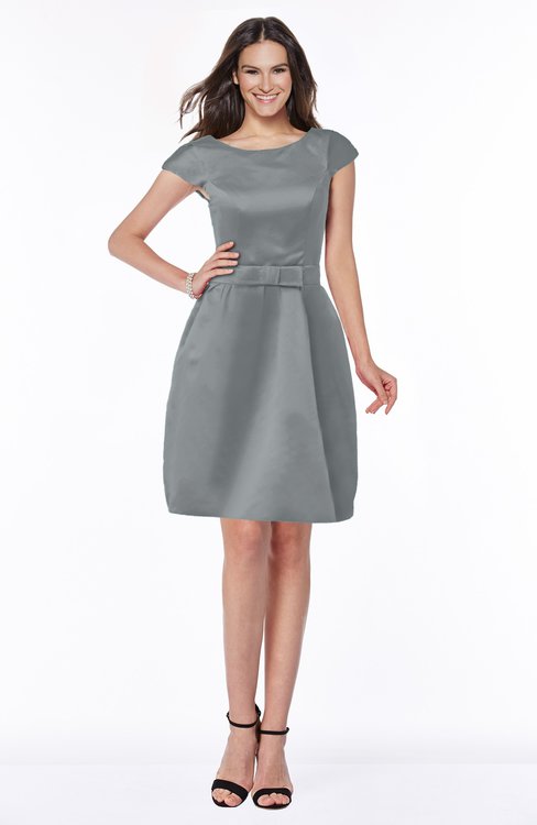ColsBM Noor Frost Grey Modest Scoop Short Sleeve Zip up Satin Plainness Bridesmaid Dresses