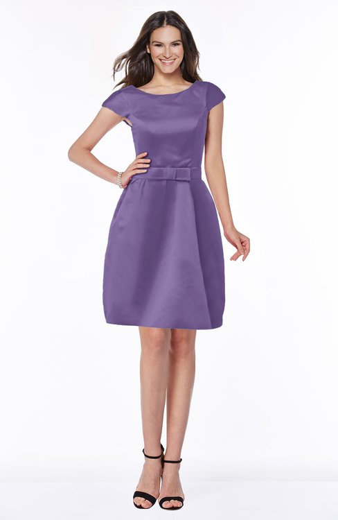 ColsBM Noor Lilac Modest Scoop Short Sleeve Zip up Satin Plainness Bridesmaid Dresses