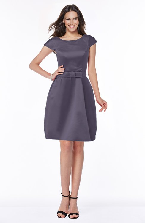 ColsBM Noor Mulled Grape Modest Scoop Short Sleeve Zip up Satin Plainness Bridesmaid Dresses