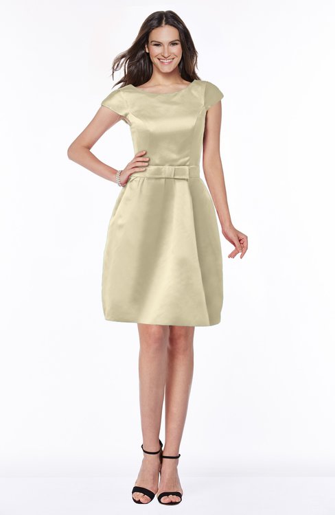 ColsBM Noor Novelle Peach Modest Scoop Short Sleeve Zip up Satin Plainness Bridesmaid Dresses