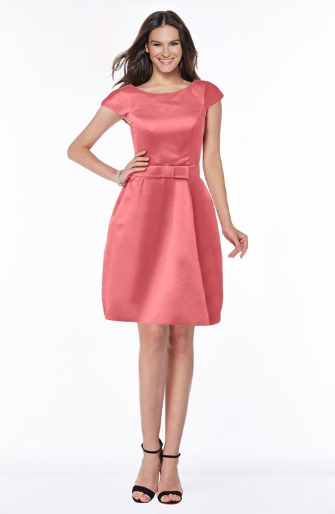 ColsBM Noor Shell Pink Modest Scoop Short Sleeve Zip up Satin Plainness Bridesmaid Dresses