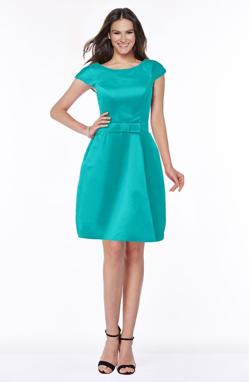 ColsBM Noor Viridian Green Modest Scoop Short Sleeve Zip up Satin Plainness Bridesmaid Dresses