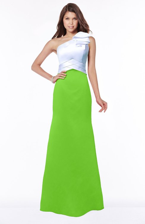 ColsBM Ariella Classic Green Modest Fishtail One Shoulder Sleeveless Satin Sweep Train Bridesmaid Dresses