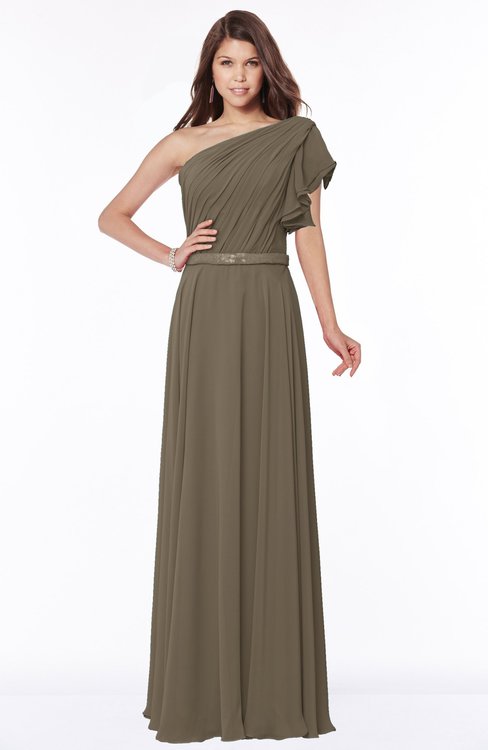 ColsBM Alexia Carafe Brown Modest A-line Zip up Chiffon Floor Length Ruching Bridesmaid Dresses