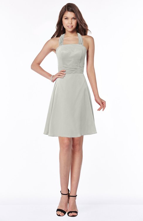 ColsBM Marjorie Platinum Modest A-line Halter Chiffon Knee Length Bridesmaid Dresses