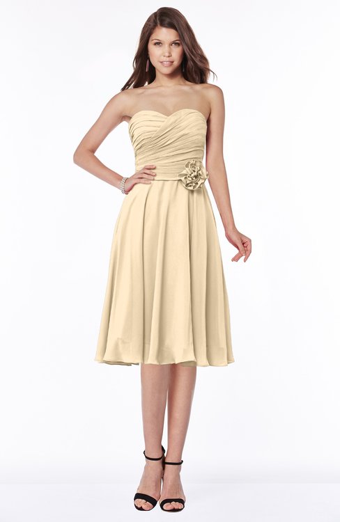 ColsBM Tibby Apricot Gelato Modest A-line Sleeveless Half Backless Knee Length Flower Bridesmaid Dresses