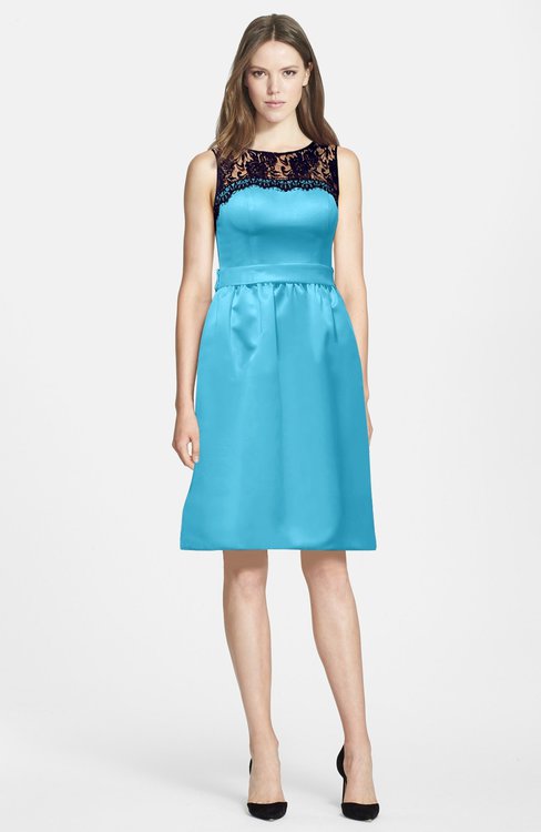 ColsBM Harlee River Blue Gorgeous Scoop Zip up Satin Knee Length Lace Bridesmaid Dresses