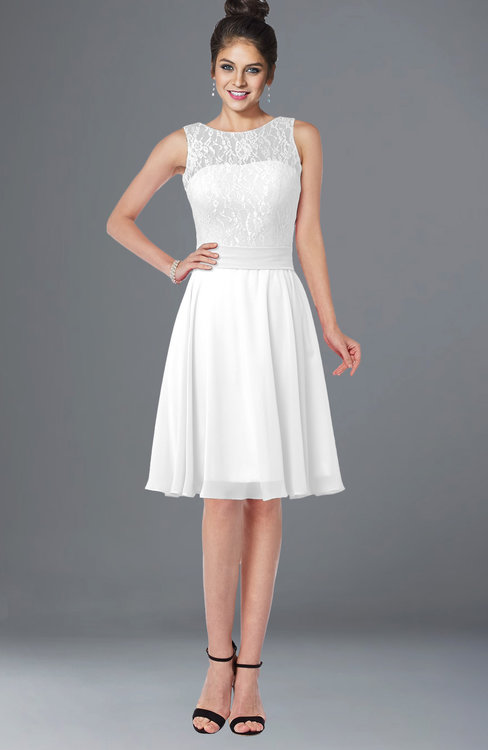 ColsBM Helen White Glamorous A-line Scoop Zip up Chiffon Sash Bridesmaid Dresses