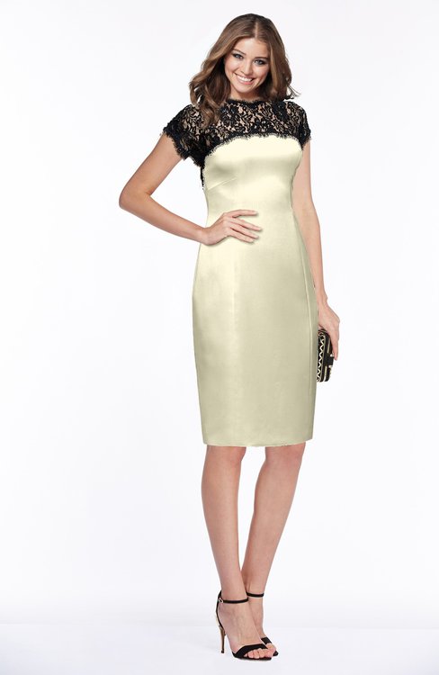 ColsBM Greta Bleached Sand Elegant Sheath Short Sleeve Zip up Satin Lace Bridesmaid Dresses