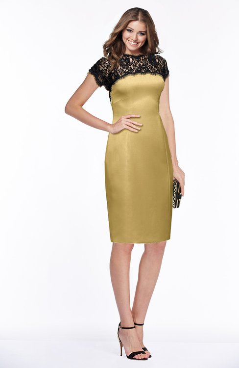ColsBM Greta Gold Elegant Sheath Short Sleeve Zip up Satin Lace Bridesmaid Dresses