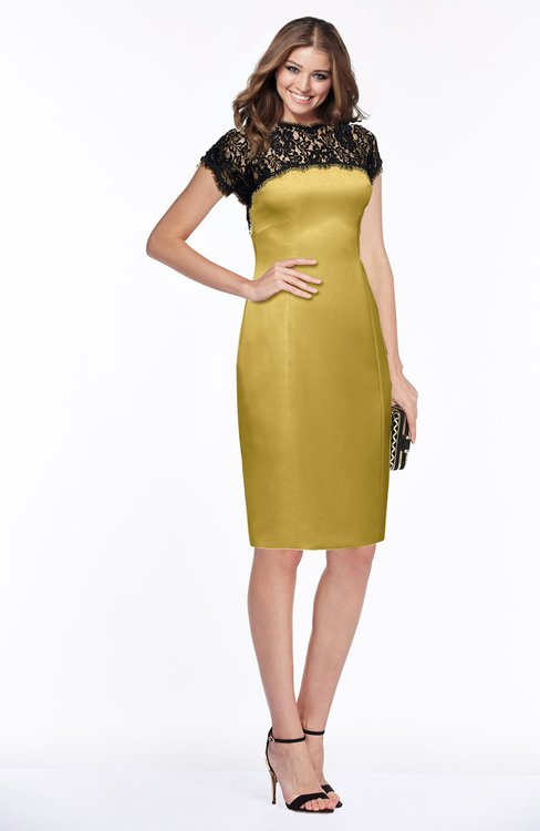 ColsBM Greta Misted Yellow Elegant Sheath Short Sleeve Zip up Satin Lace Bridesmaid Dresses