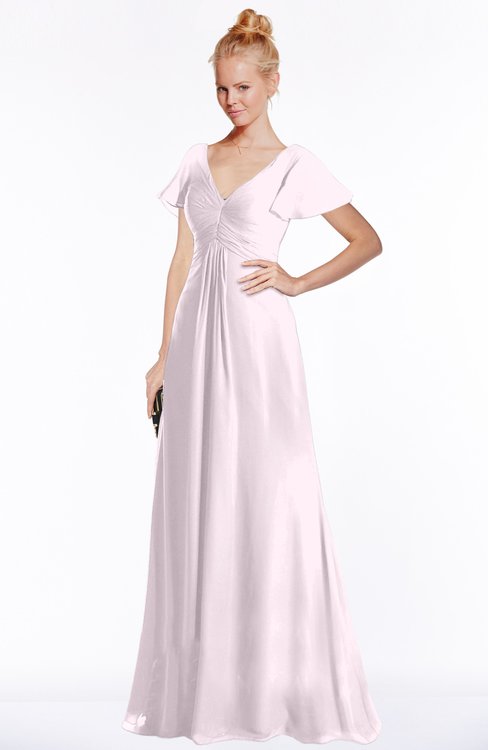 ColsBM Ellen Blush Modern A-line V-neck Short Sleeve Zip up Floor Length Bridesmaid Dresses