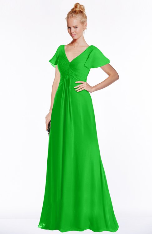 ColsBM Ellen Classic Green Modern A-line V-neck Short Sleeve Zip up Floor Length Bridesmaid Dresses