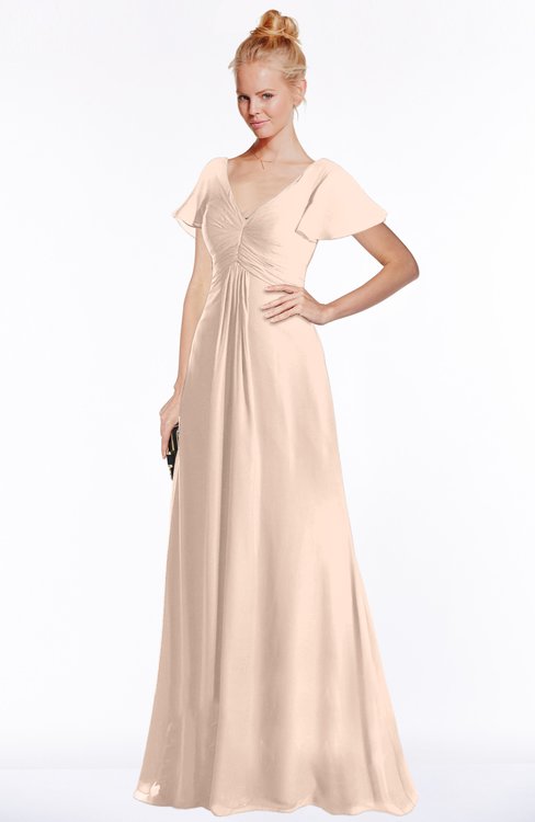 ColsBM Ellen Fresh Salmon Modern A-line V-neck Short Sleeve Zip up Floor Length Bridesmaid Dresses