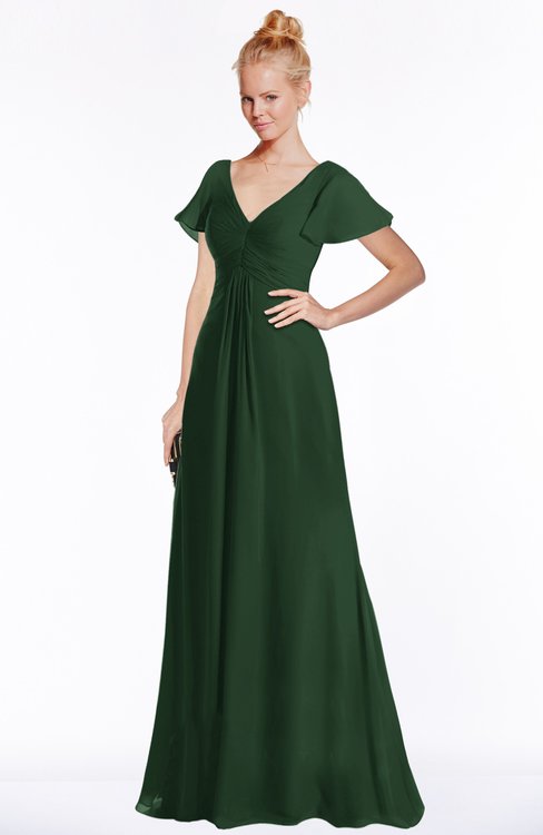 ColsBM Ellen Hunter Green Modern A-line V-neck Short Sleeve Zip up Floor Length Bridesmaid Dresses