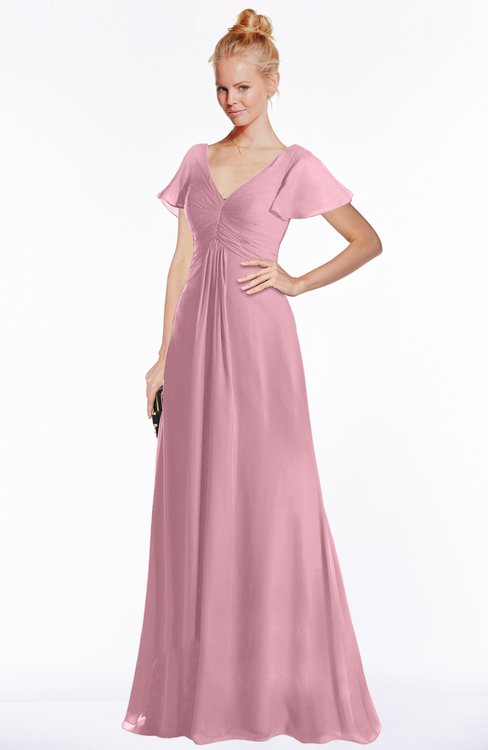 ColsBM Ellen Rosebloom Modern A-line V-neck Short Sleeve Zip up Floor Length Bridesmaid Dresses