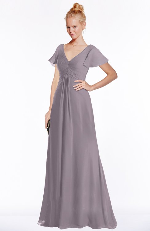 ColsBM Ellen Sea Fog Modern A-line V-neck Short Sleeve Zip up Floor Length Bridesmaid Dresses