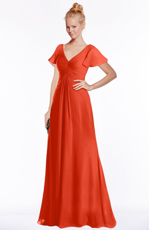 ColsBM Ellen Tangerine Tango Modern A-line V-neck Short Sleeve Zip up Floor Length Bridesmaid Dresses