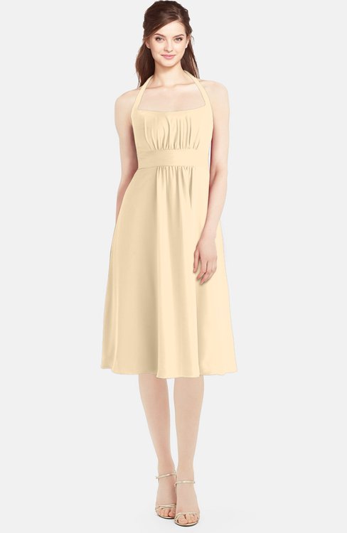 ColsBM Amya Apricot Gelato Glamorous Sleeveless Zip up Chiffon Knee Length Bridesmaid Dresses