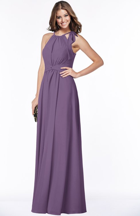 ColsBM Alison Chinese Violet Glamorous A-line Zip up Chiffon Floor Length Pleated Bridesmaid Dresses