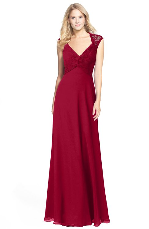 ColsBM Kara Maroon Modest Fit-n-Flare V-neck Sleeveless Chiffon Floor Length Bridesmaid Dresses