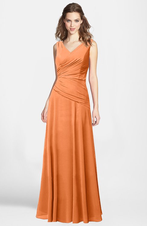 ColsBM Lina Mango  Fit-n-Flare V-neck Zip up Chiffon Bridesmaid Dresses